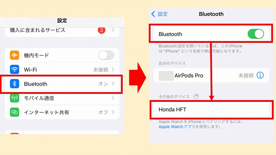 iPhoneのBluetooth設定を開く